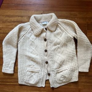 Carraig Aran Irish Handloomed Wool Cardigan Cream Sweater Size 42 - fits small